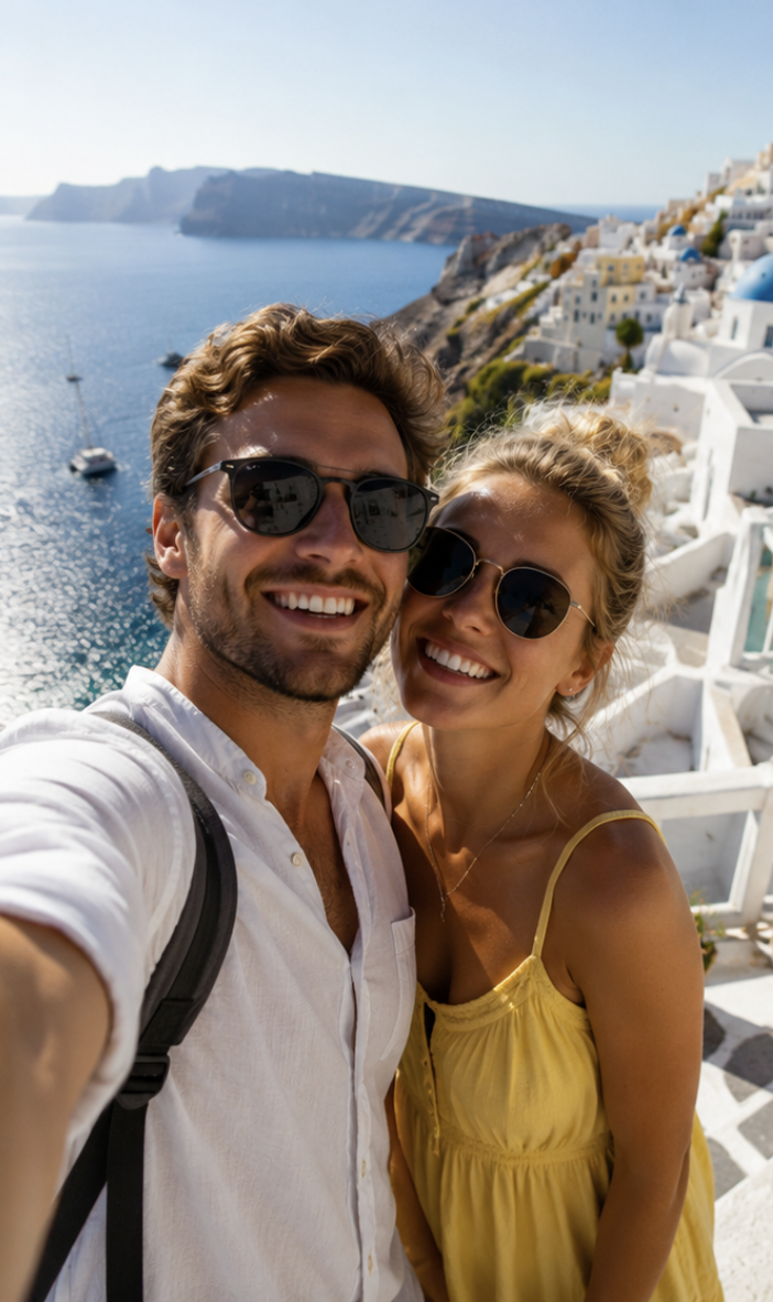 A couple selfie from a sunny trip