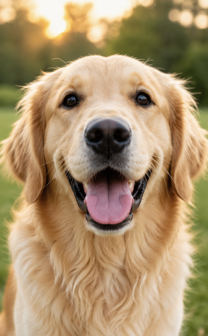A close-up photo of a golden retriever