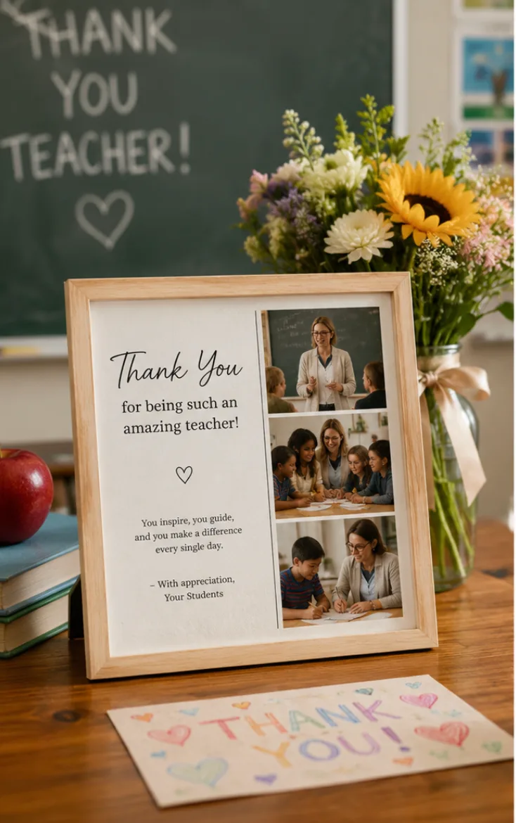 A framed thank-you display photo