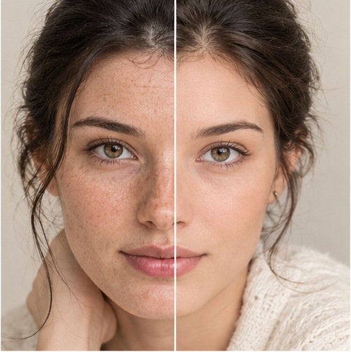 Sample before-and-after of natural portrait retouching