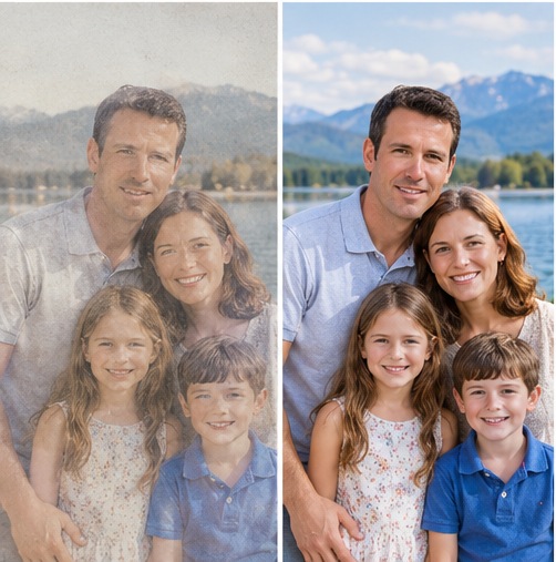 Sample before-and-after of faded photo color restoration
