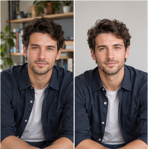 Sample before-and-after of a photo background replaced
